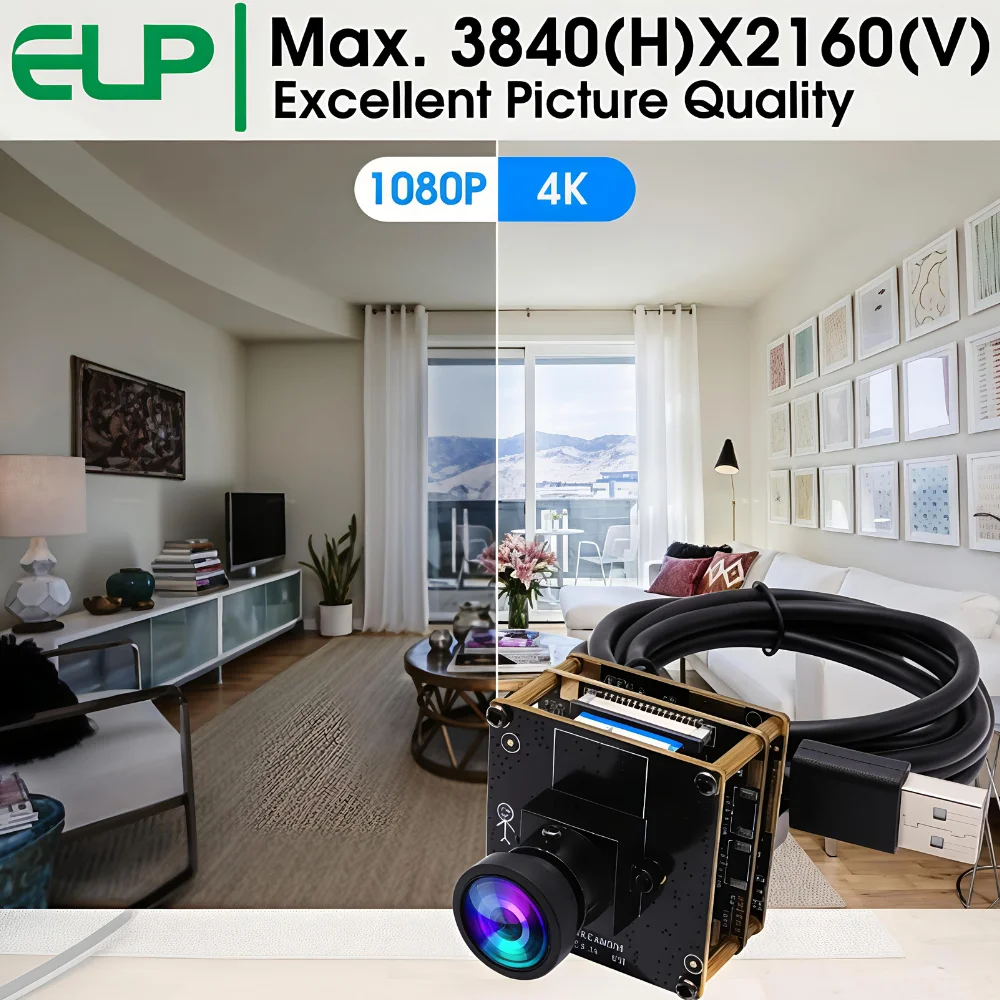 ELP 4K HDMI USB Camera IMX415 3840×2160 30fps H.265 H.264 No Distortion 110°Wide Angle Webcam Plug Play a for PC Raspberry Pi