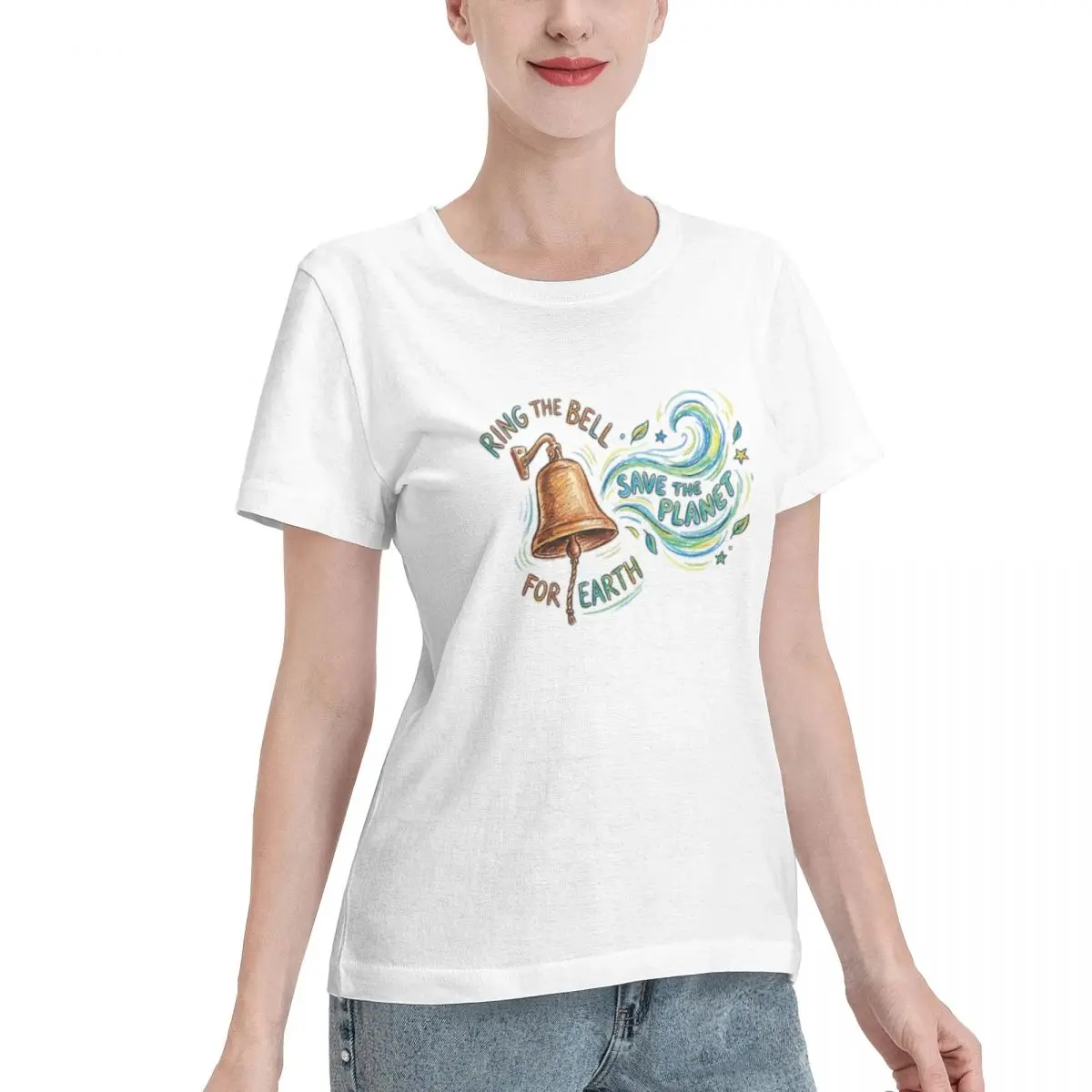 Cheap Ring The Bell Save Planet Earth Women's T-shirt Sports Fitness Non Fading Tee