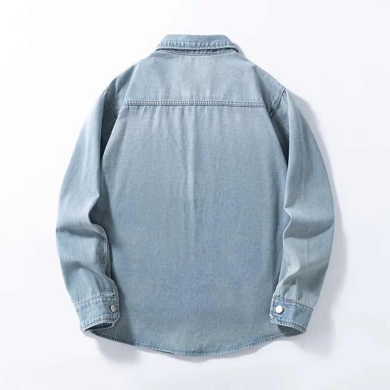 Vintage American-Style Men's Versatile Thin Non-Stretch Denim Loose-Fitting Shirt