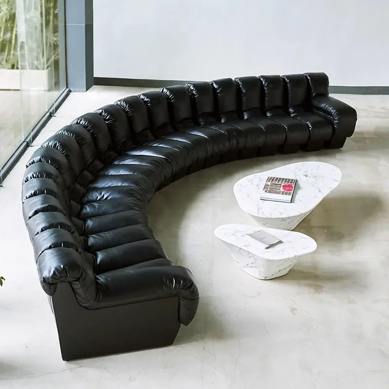 Leather module snake-shaped sofa, designer villa special-shaped S-shaped large flat-layer Italian style