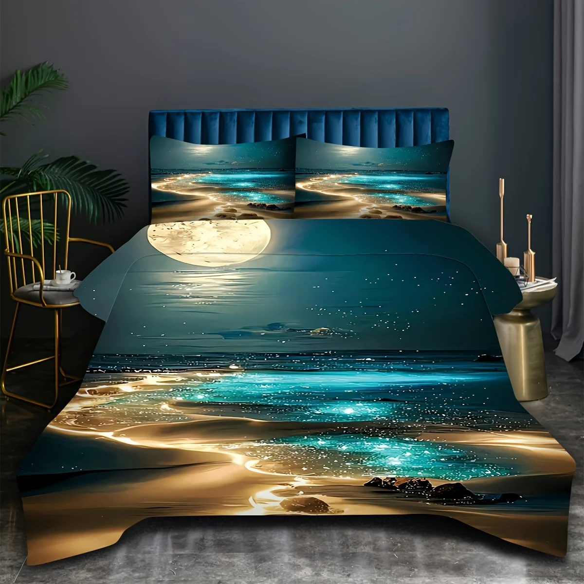 Beach Pattern Printed Bedding Set Soft, Comfortable and Breathable Duvet Cover+1/2Pillowcases Suitable for Bedroom or Guest Room