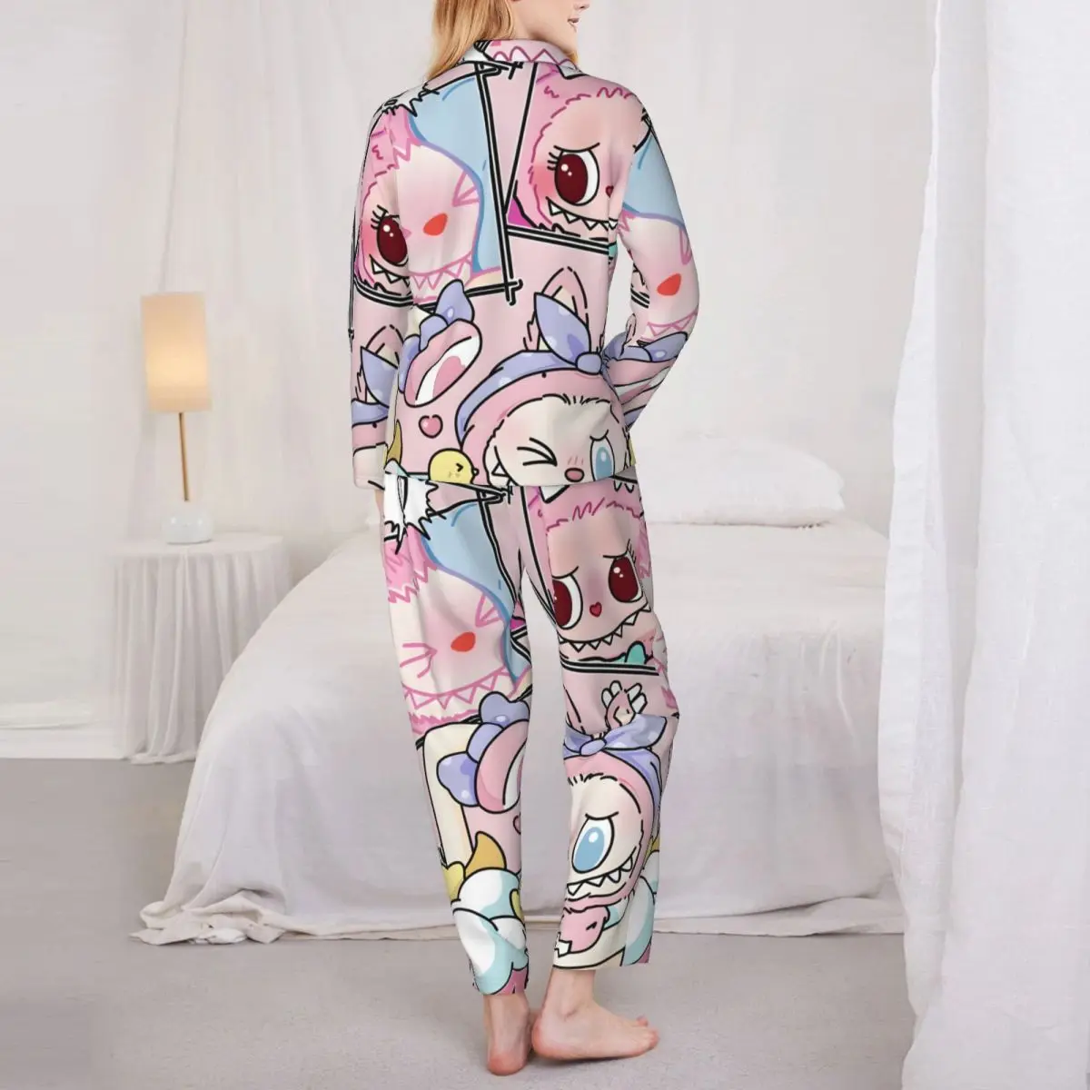 La-bubu-Ensemble de pyjama boutonné pour femme, vêtements de nuit trempés, vêtements de détente, 2 pièces