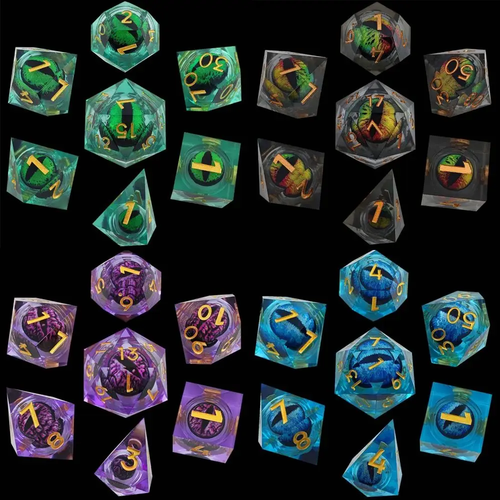 7Pcs For RPG Liquid Flow Core Polyhedral Dice D4 D6 D8 D10 D12 D20 Sharp Edge For DND Dice Pathfinder Role Playing Table Games