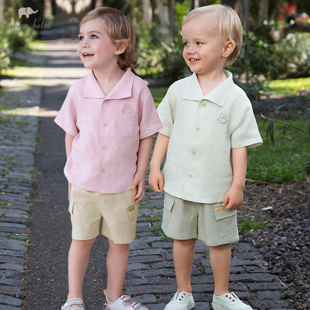 

Dave Bella Boys Short Sleeve Shirt Shorts Two-piece Set Children Cotton Linen Brother Clothes Set Casual Summer Suit DB2252421