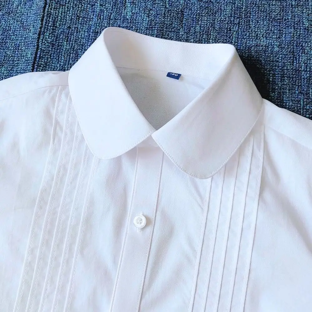 Kids Girls White Shirt Summer Short Sleeve Pleated Peter Pan Collar Blouse School Uniform Children Casual Fashion Top
