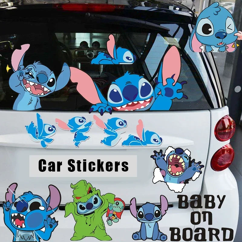 Disney Stitch Car Stickers Kawaii Anime Figure Windows Sticker Car Decorations Auto Accessories Ornaments DIY Windshield Decor