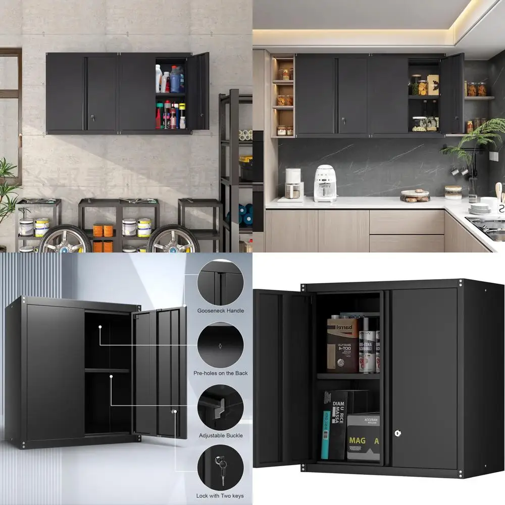 

Adjustable Shelving Wall Cabinet for Home, Office, Garage, or Basement in Black