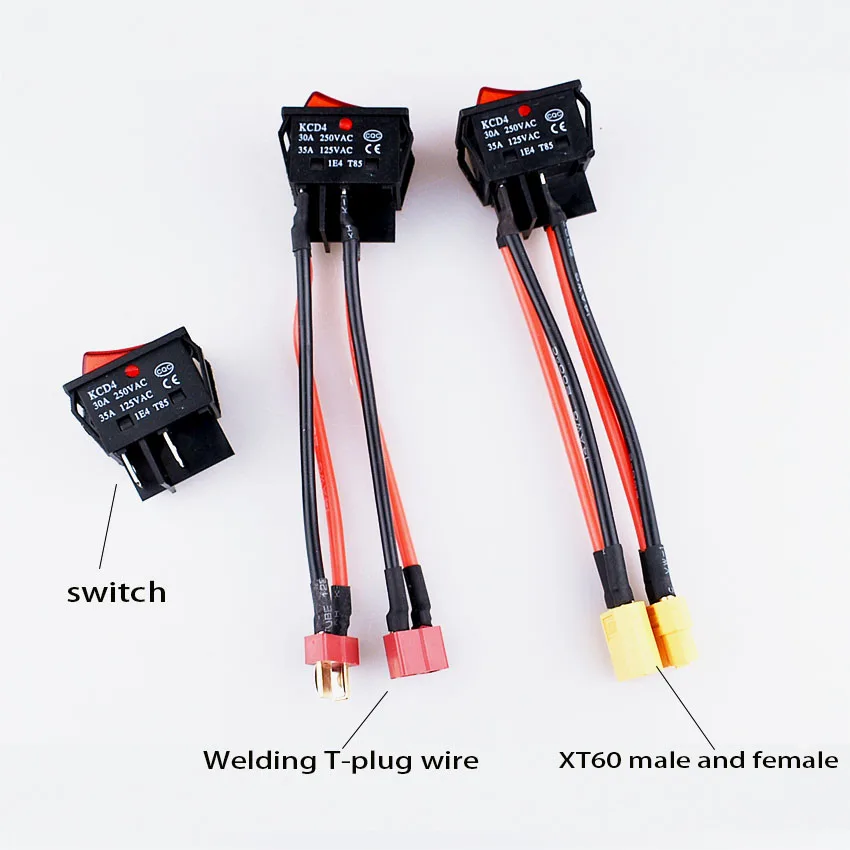 30A 12V 24V Battery Main Switch Large Current On-off with XT60/T Plug 14AWG Wire for RC Tug/Bait Boat 550 775 Brushed Motor