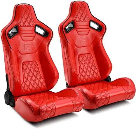 JBR1098 Red Leather Universal New Racing Bucket Car Seat