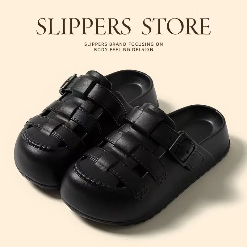 

2025 New Women's Hole Shoe Sensation Summer Outdoor Home Thick Bottom Heightening Headed Slip-On Cool Sandals Casual Roman St...