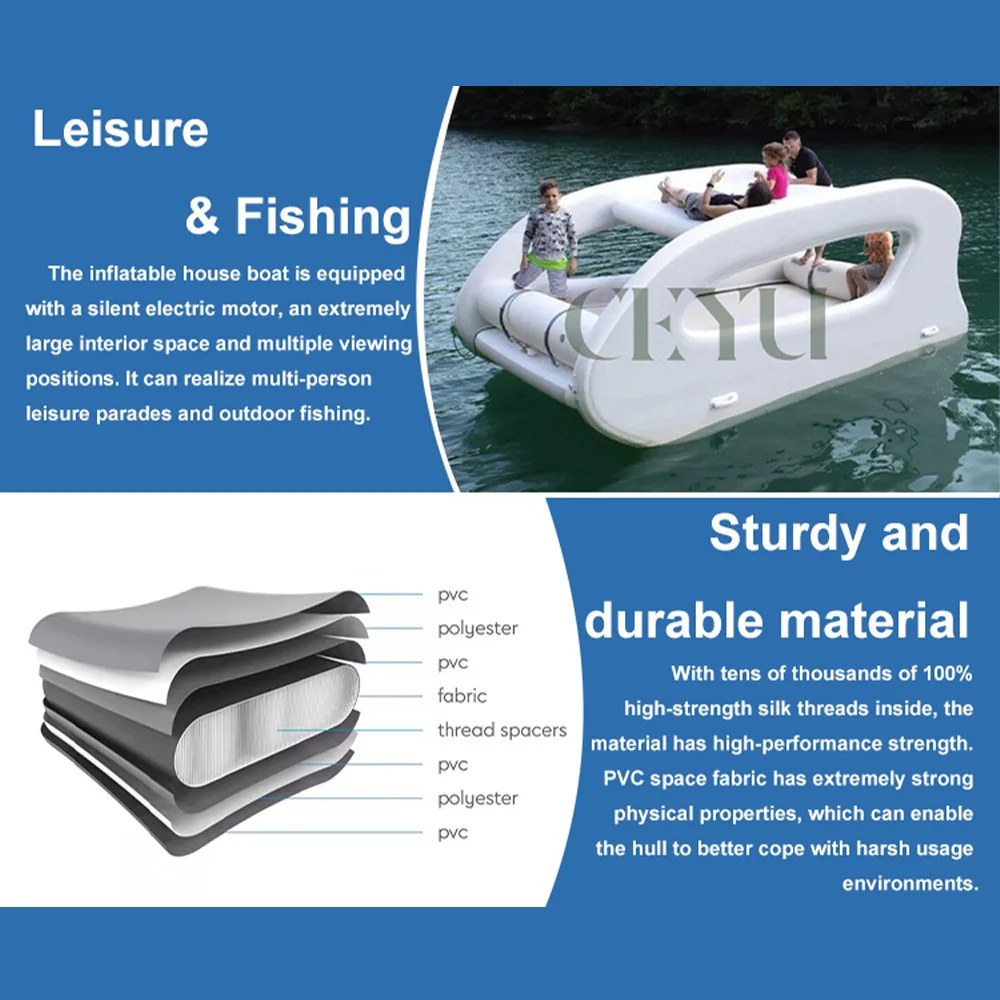 Luxury Small Electric Rigid Inflatable HouseBoat Fishing Boat Yacht Lake Dock with Motor Catamaran