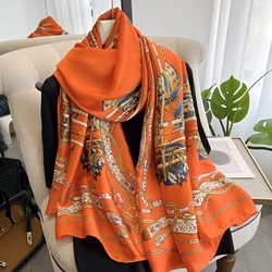 180*90cm Luxury Brand New Style Autumn Winter Popular Flower Headcloth Women Fashion Silk Print Scarf Ladies Beach Shawl Foulard