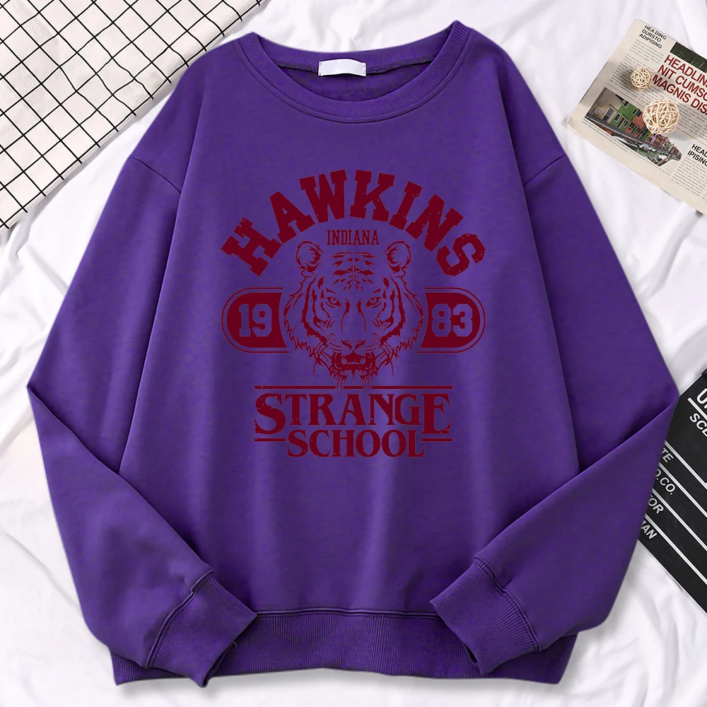 Casual Street Womens Sweatshirt Hawkins High School Indiana 1983 Printing Hoodies Loose Crewneck Pullovers Warm Fleece Clothes