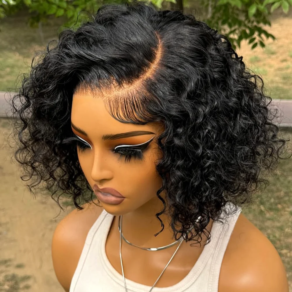 

Loose Deep Wave Bob Wig Pre Plucked 220% Density 13x4 Lace Frontal Closure Wig Short Curly Bob Human Hair Wig For Black Women