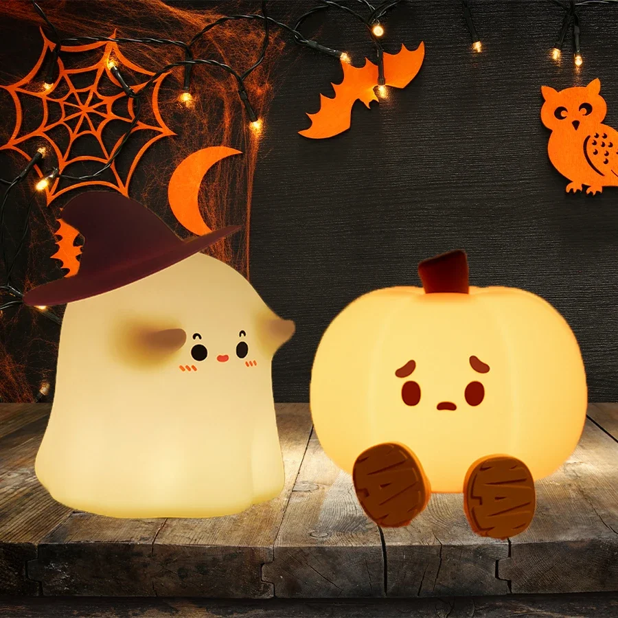 Pumpkin Halloween Led Night Light Ghost Table Lamp Book Light Cute Cartoon Birthday Gifts for Kids Nursery Bedroom Bedside Sleep