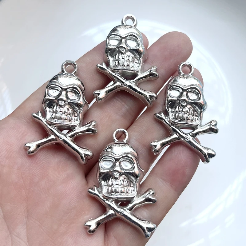 4pcs 27 * 42mm acrylic silver plated skeleton pendants for jewelry making Discovery Halloween decorative flat back pendants