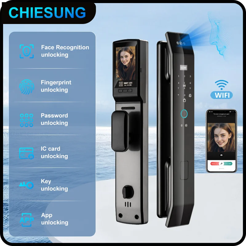 

3D Face Smart Door Lock with Screen Digital Password Electronic Key IC Card APP Unlock Fingerprint Locks Safety lock
