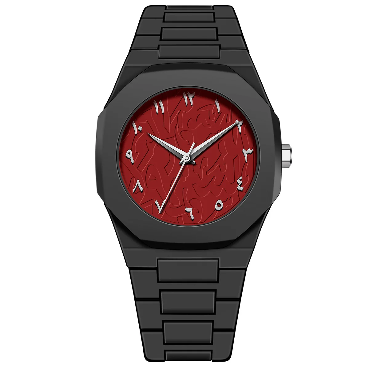 Plastic Black Red Middle Eastern Arabic Numeral Patterned Quartz Watch for Men's Waterproof Watch Can Be Brand Customized