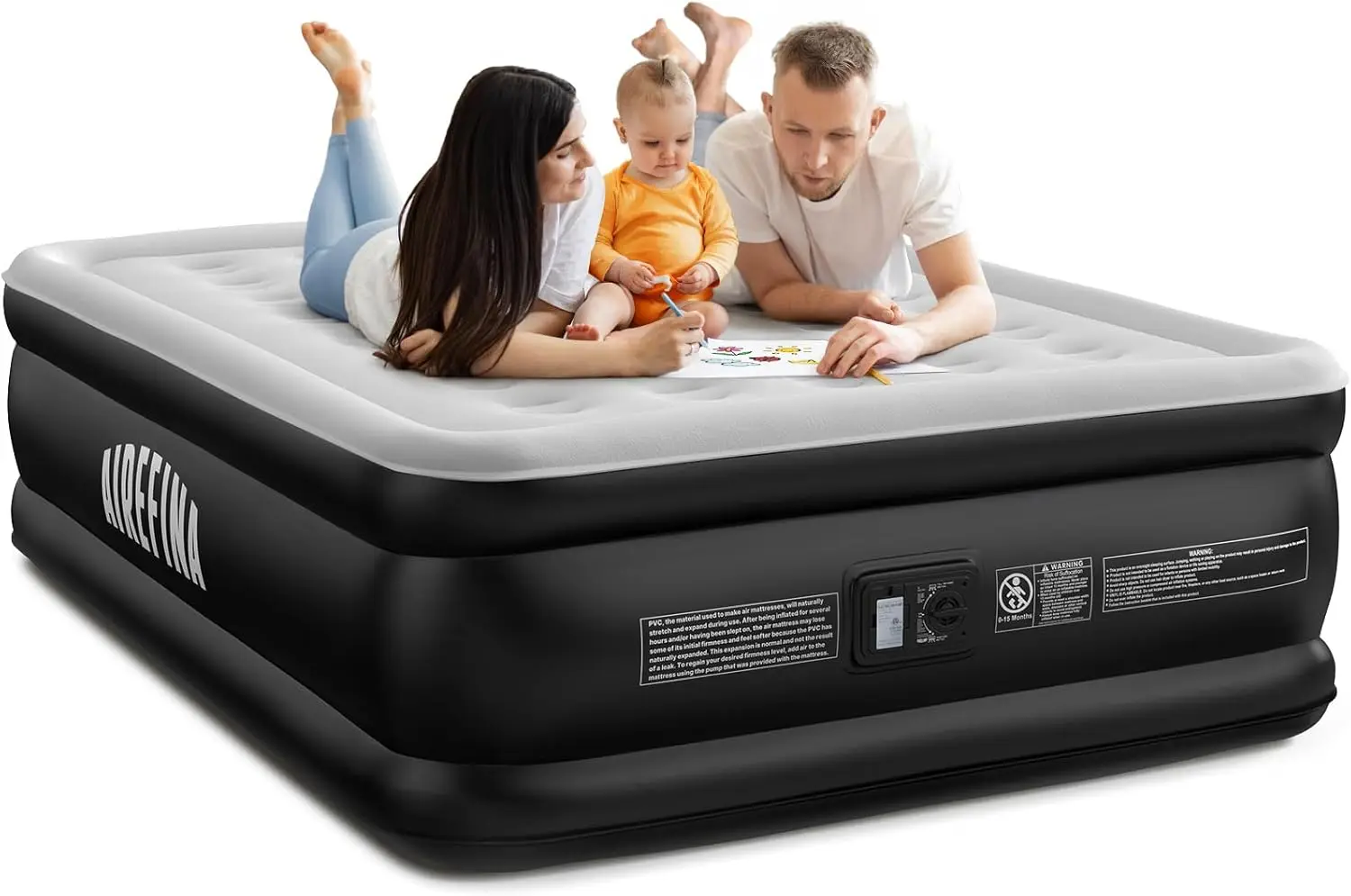 Airefina Air Mattress Queen With Built In Pump, Comfort Blow Up Mattress Queen Size Inflatable Mattress With Portable Carrying