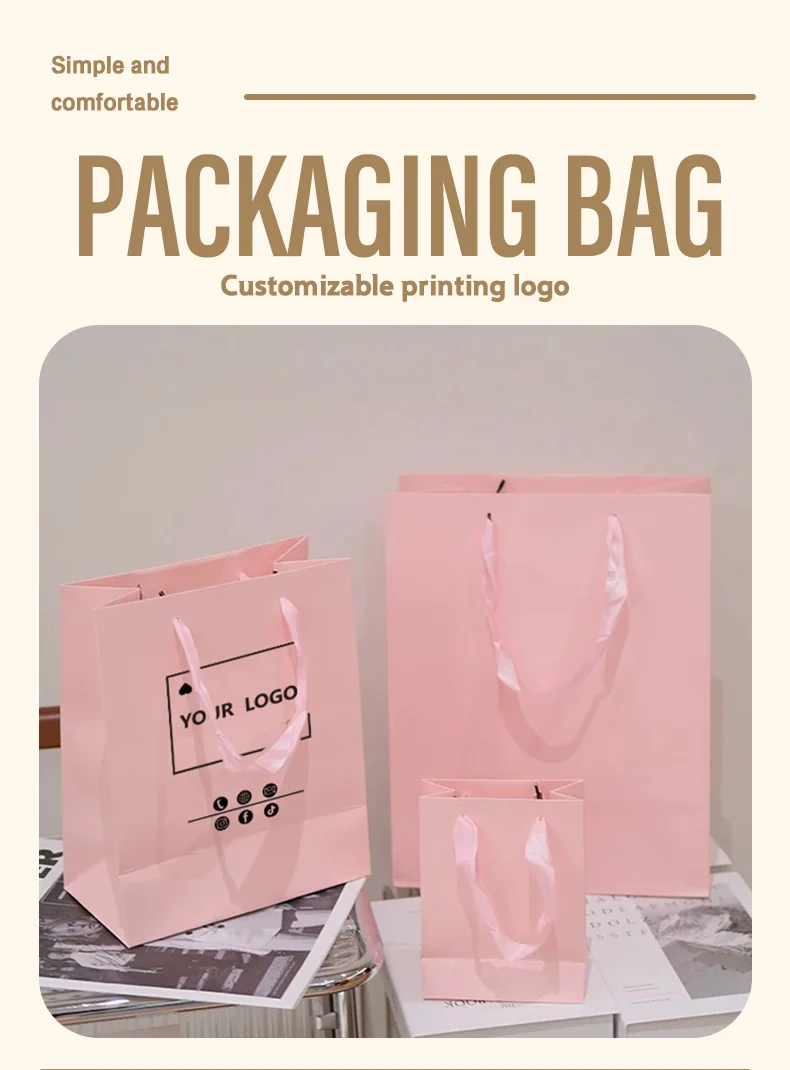 10 Stück rosa Kleidertaschen, Geschenktüten für Feiertage, Geburtstagsfeiern, Geschenkverpackungstaschen, mit Möglichkeit, Logo zu drucken – Detail 1