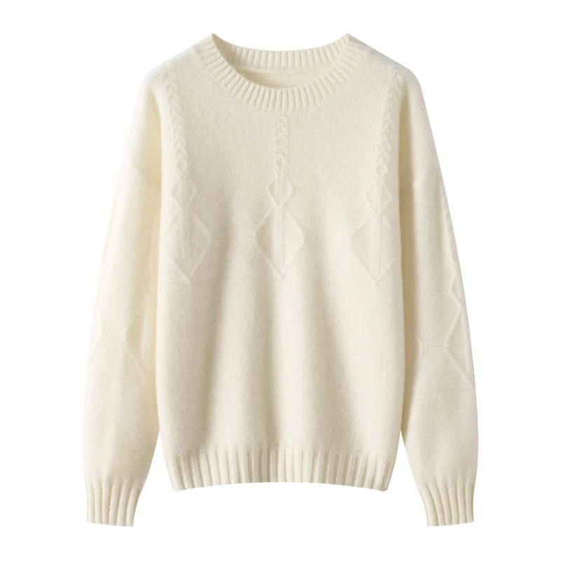 

Женский шерстяной пуловер на осень-зиму, вязаный свитер с длинными рукавами и круглым вырезом, свободный и мягкий качественный топ