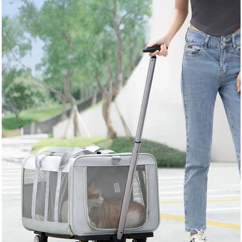 Large Capacity Carrier for Dogs, Isolation Partition Dog Cage, Dismantling Base, Pet Cart, Silent Pulley, Car Travel Accessories