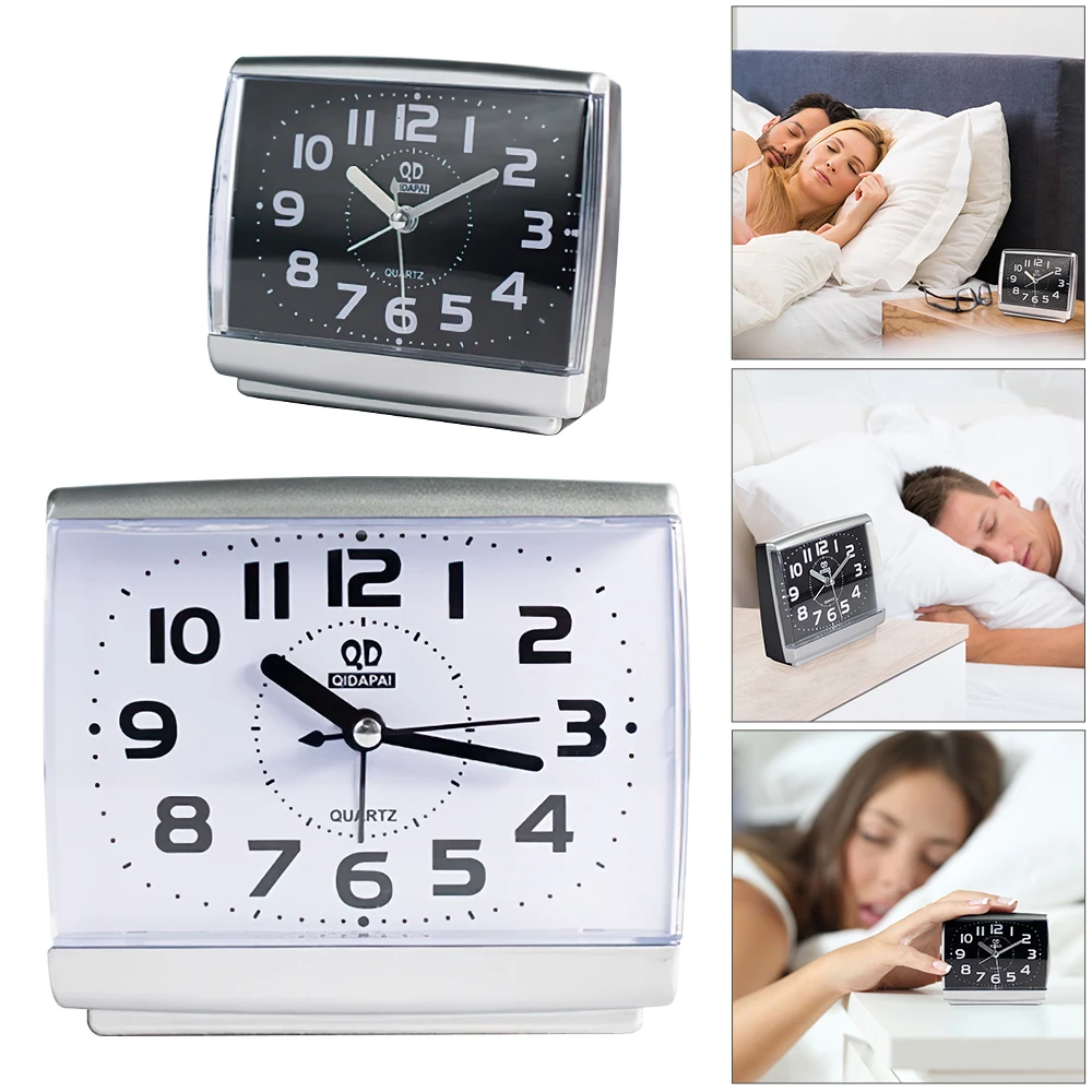 Mini Alarm Clock Simple Style Quartz Clock Silent NON-TICKING Bedside Table Clock Home Decoration Portable Travel Alarm Clock