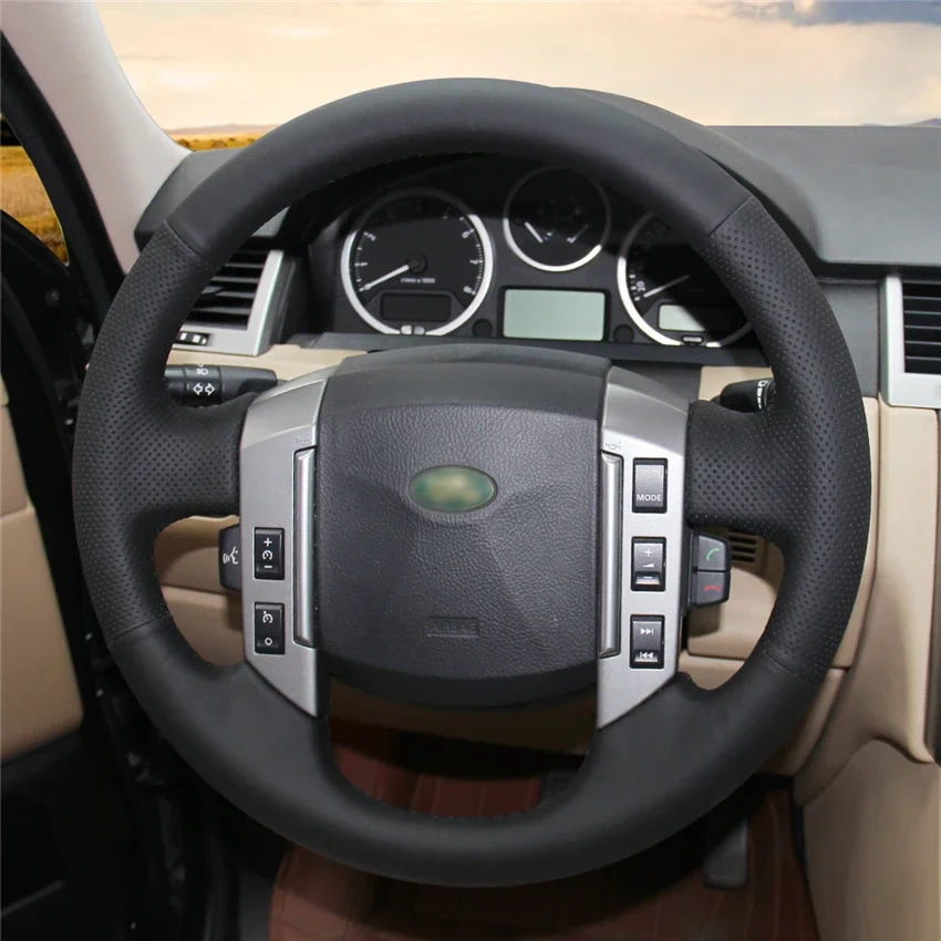 

Hand-Stitched Non-slip Durable Black Leather Steering Wheel Cover Wrap for Land Rover Discovery 3 2004-2009 Interior Accessories