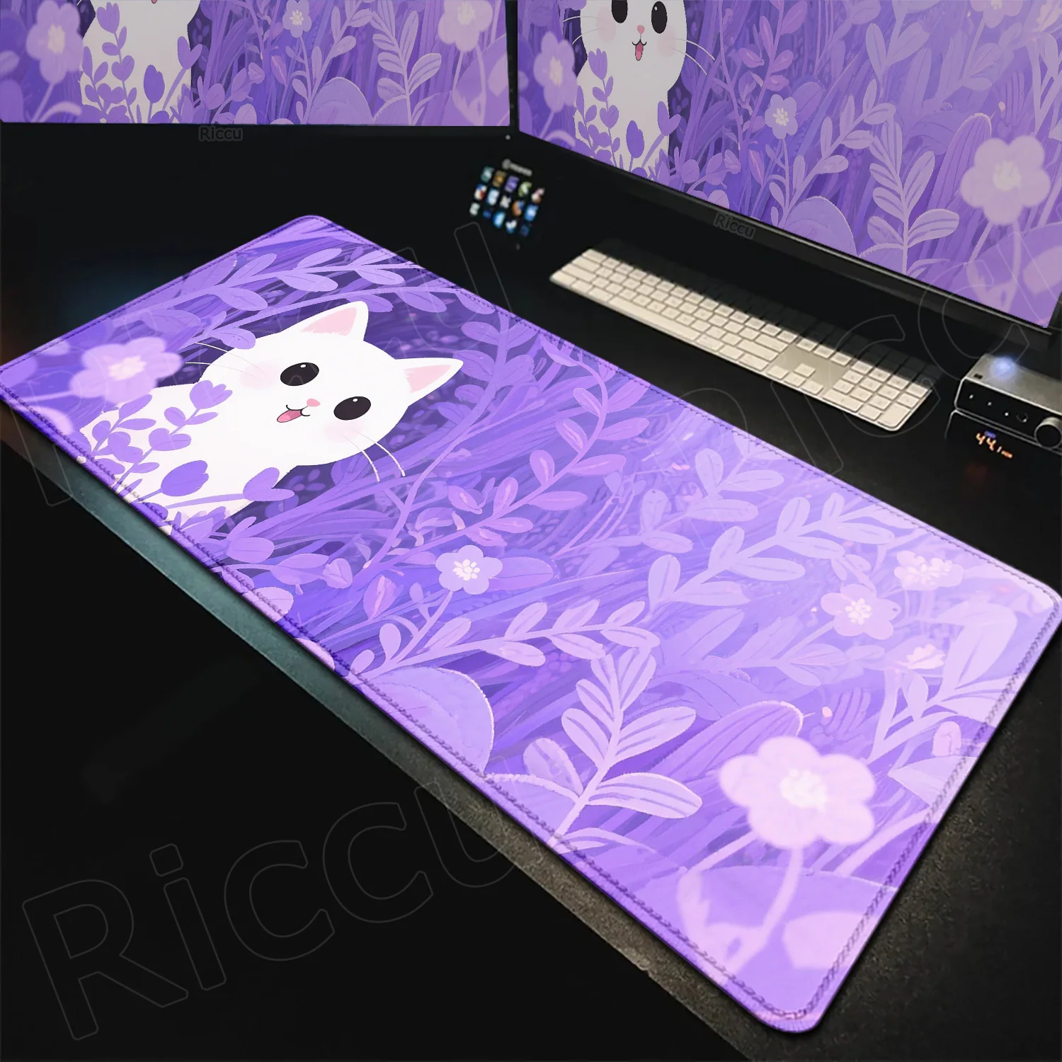 

Large Size Cute White Cat Plant Anime Mouse Pad Cabinet Table Mat Keyboard Carpet Game PC Accessories HD Print Computer Mousepad
