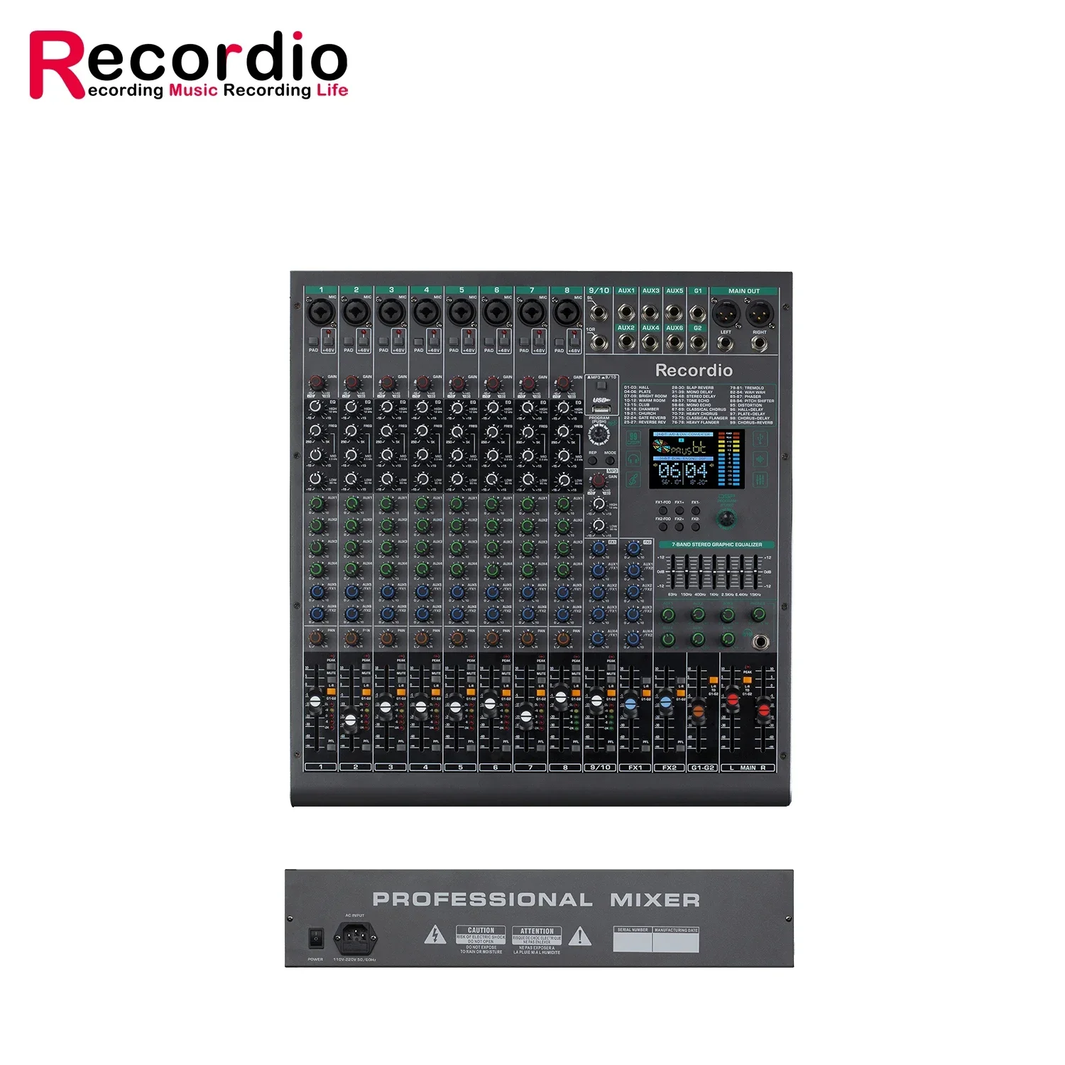 GAX-DM10 Latest Design 10-channel Stage Professional Mixing Console Audio Mixer Sound Controller 6 Aux Group 7-band EQ 99DSP