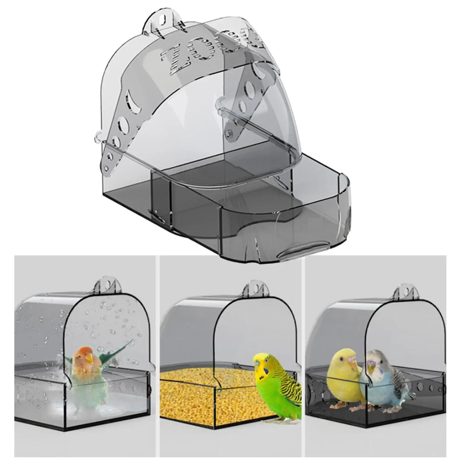 Clear Bird Bath Box Hanging Bathtub Shower Box Birdcages Cleaning Tool