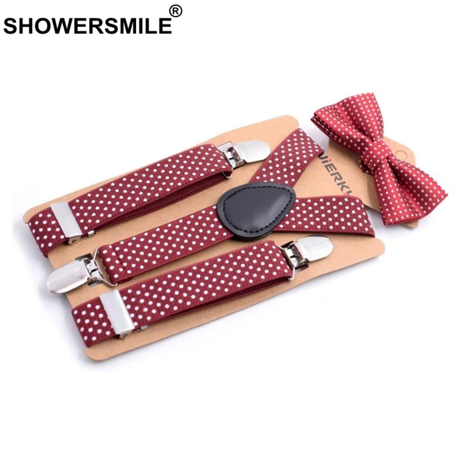 SHOWERSMILE Children Suspenders And Bow Ties Purple Unisex Trousers Braces For Boys Grils Wedding Fashion Suspenders Kids