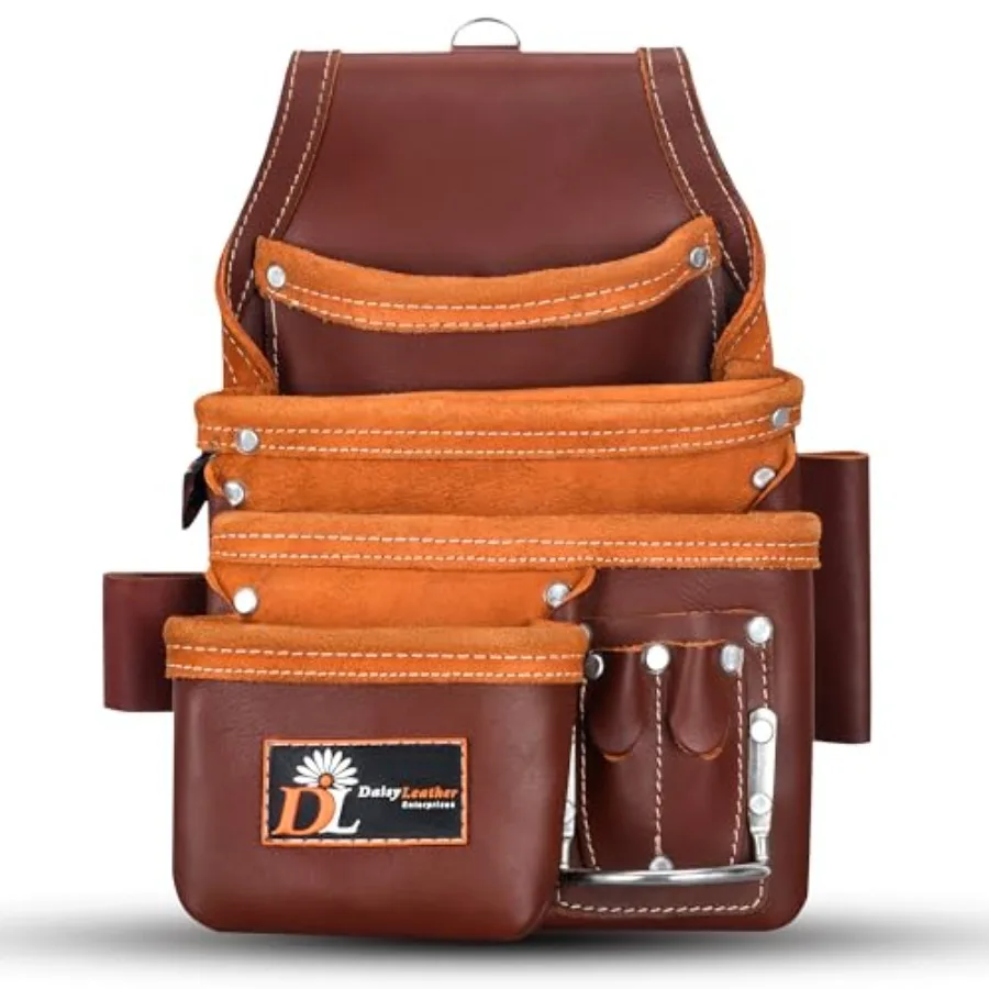 

Daisy Leather Tool Bag Pro 505 Premium Leather Oil Tanned 13 Pockets with Speed Square Pocket Multi-Purpose Tool Organizer for