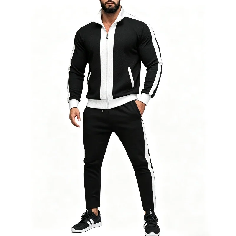 Sportswear for Man Y2K Fashion Streetwear 2 Piece Sets Autumn Winter Male Tracksuit Sets Zipper Stand Collar Jacket + Pants Suit