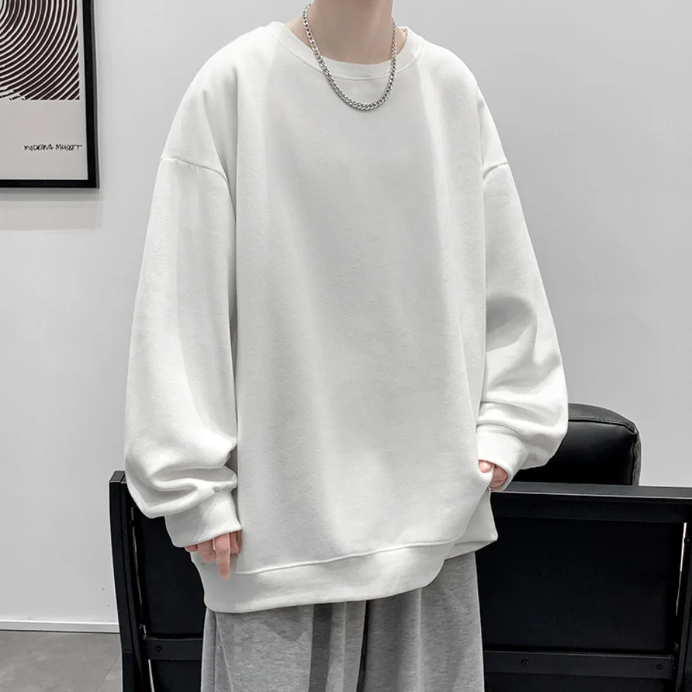 

TPJB Men Harajuku Sweatshirts Korean Hip Hop Solid Color Basic Oversized Pullovers Spring Autumn Fashion Casual Long Sleeve Tops