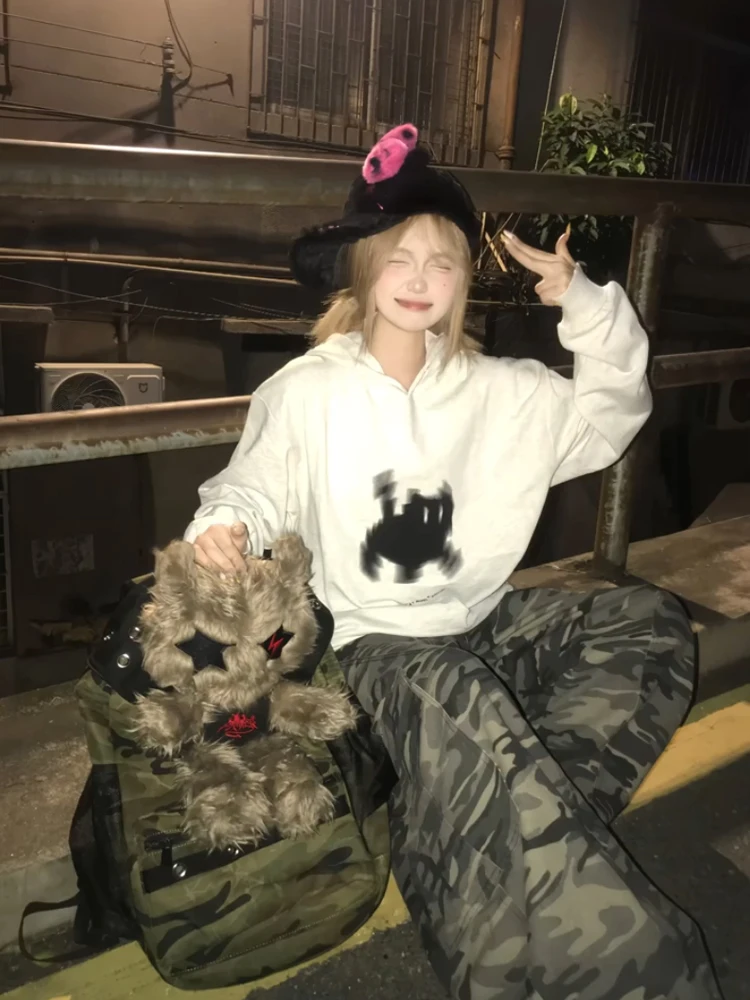 Felpa con cappuccio autunno inverno da donna vestibilità ampia comoda stampa Fce foderata Jaet per coppie streetwear