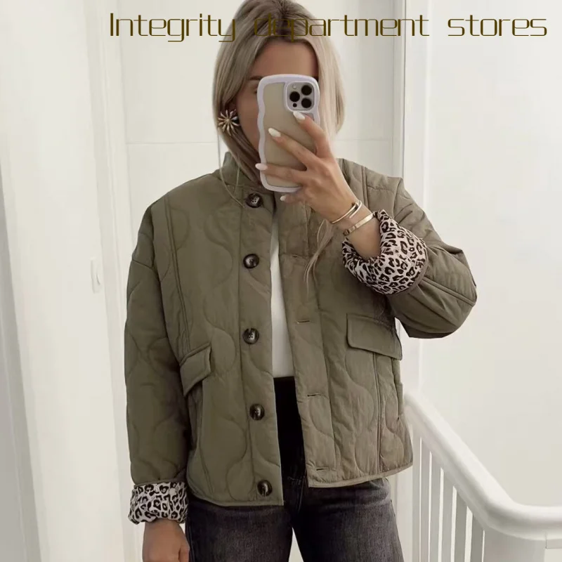 

Casual Stand Collar Cotton Jaet Loose Fit Autumn Winter Sweet Sle Button Detail Long Sve Color Regular Thin