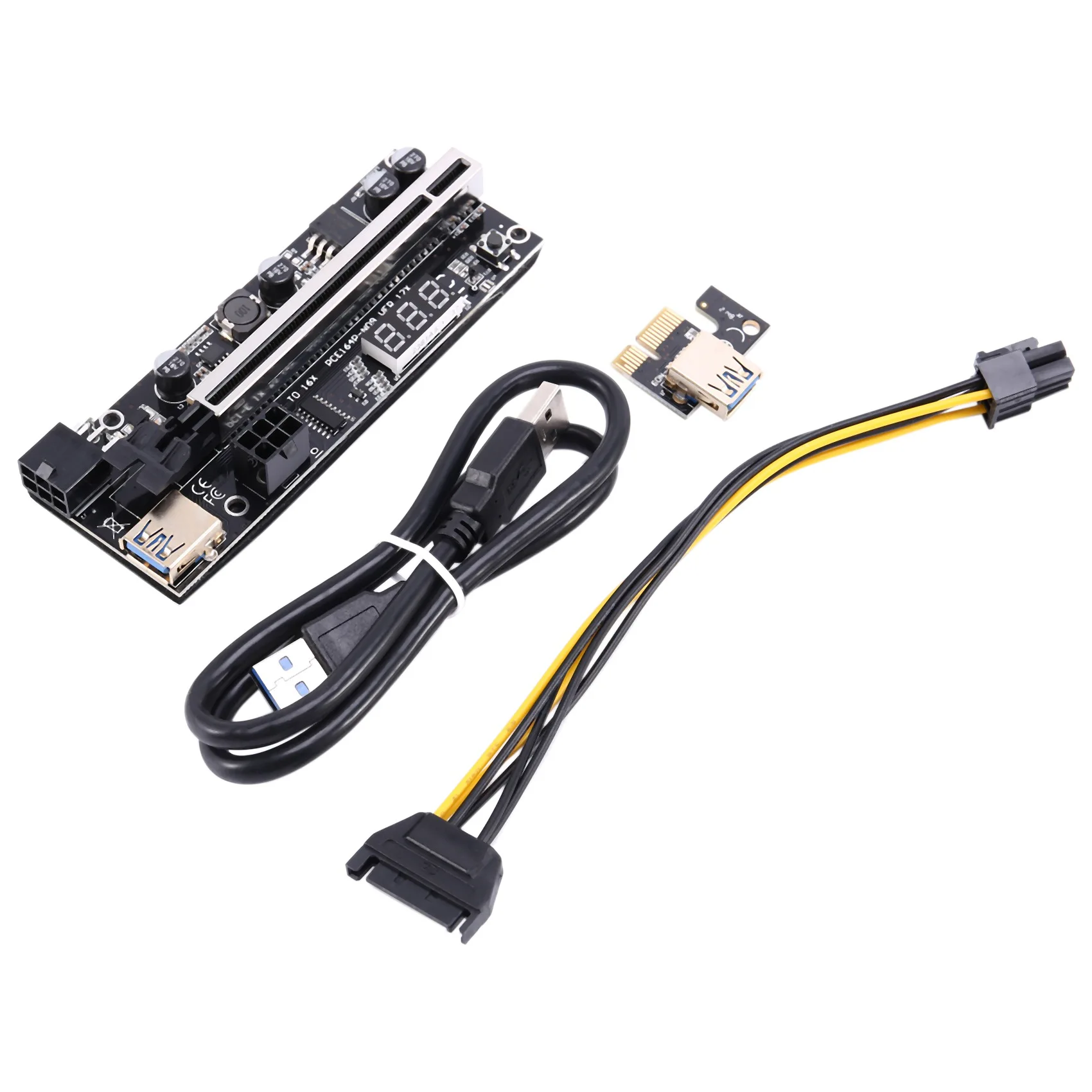 

4 шт. VER12X PCIE Riser Card 16X to 1X адаптерная карта с цифровым дисплеем температуры двойной 6PIN для майнинга BTC