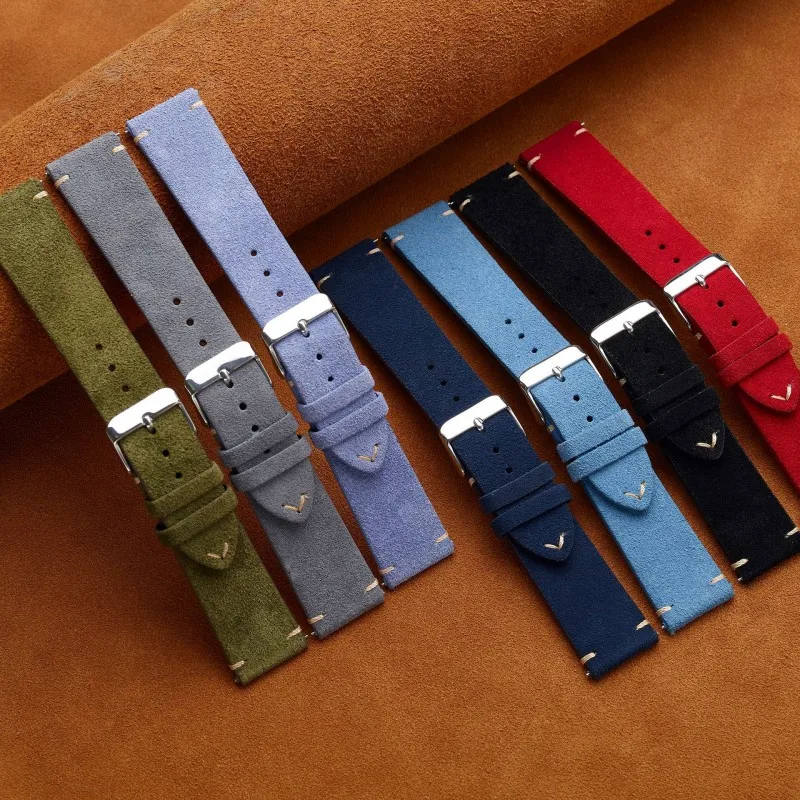 14mm 16mm 18mm 20mm 22mm Quick Release Soft Suede Calfskin Leather Watch Strap for Universal Watch Bracelet Accessories