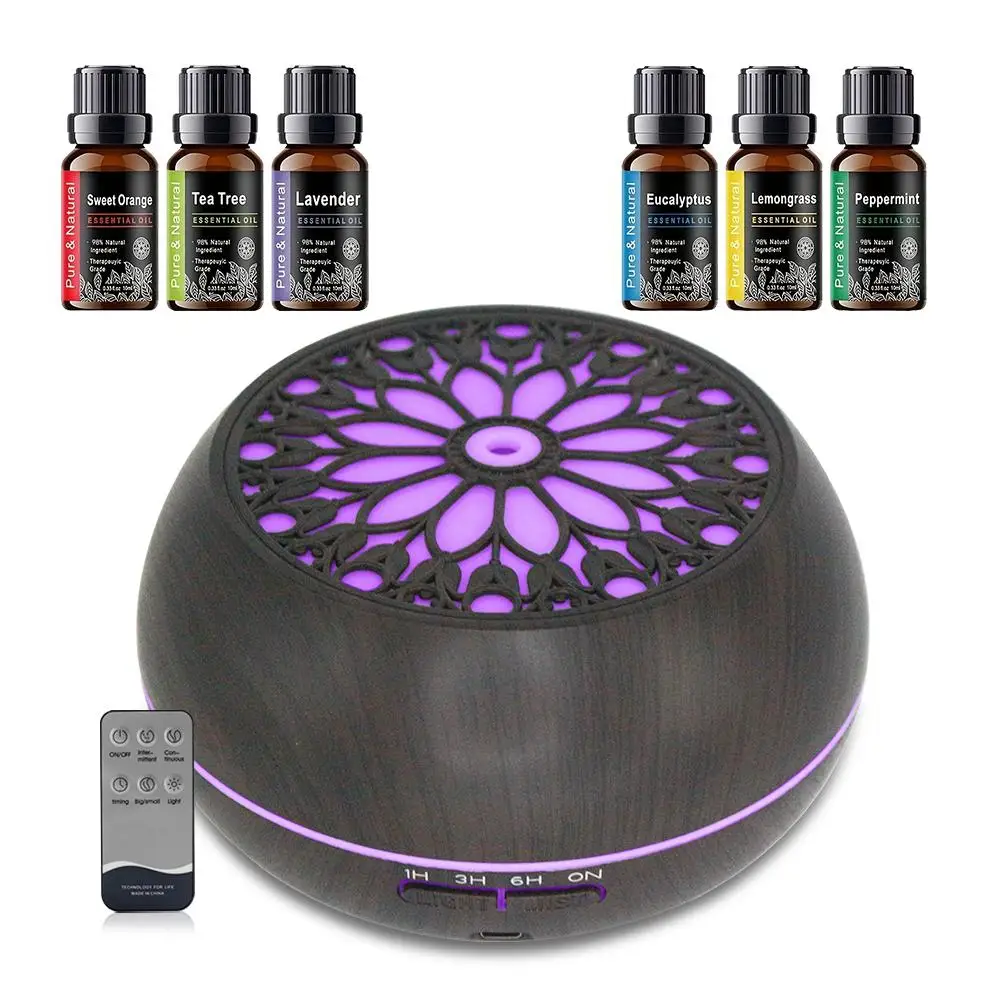 

Large 550ml Essential Oil Diffuser Auto Timer, 7 LED Colors, Remote Control & 6 Oils