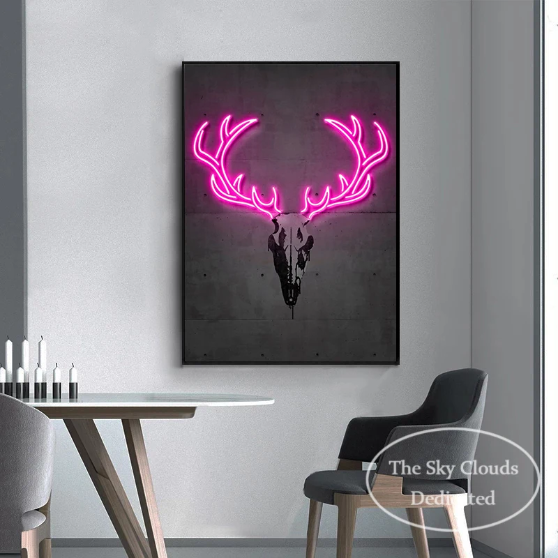 Neon Animal Poster Deer Tiger Cow Bitcoin Canvas Painting HD Printing Modern Wall Art Picture  Bedroom Living RoomDecoration