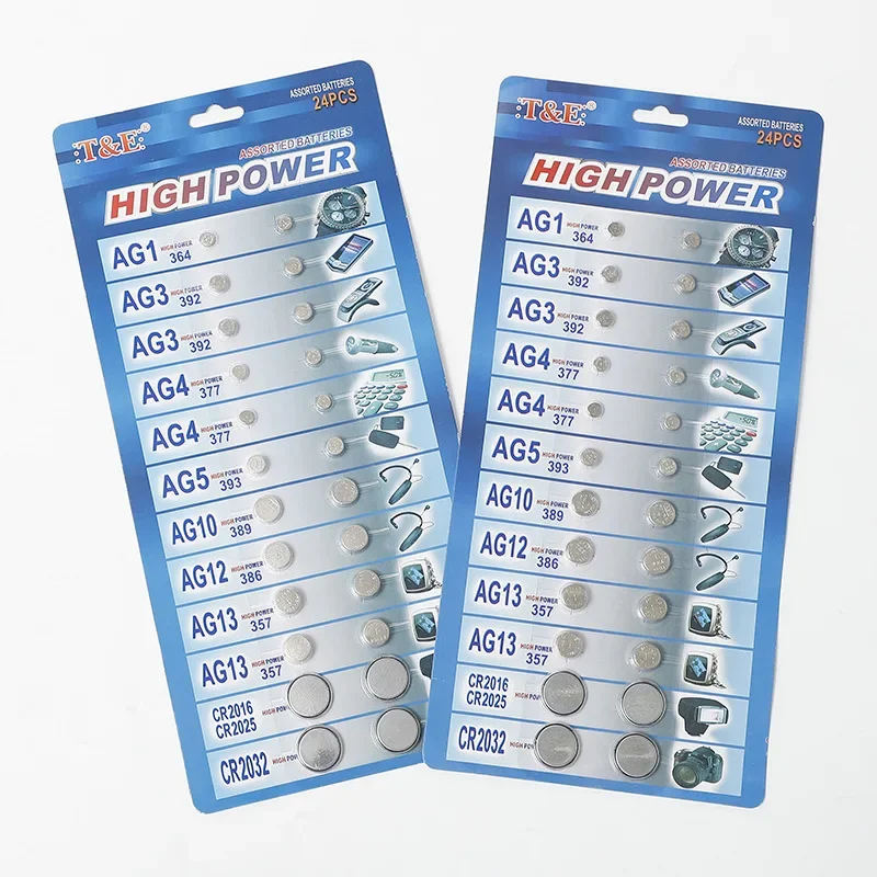 lot/24pcs Mixed Batteries Set AG1/AG3/AG4/AG5/AG10/AG12/AG13 for Remote Control Watches CR2025 CR2032Button Coin Cell Battery
