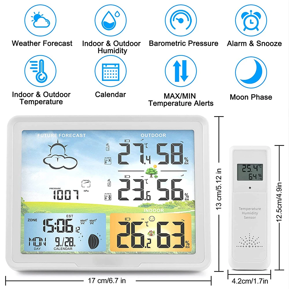 Imagem -02 - Estação Meteorológica sem Fio Digital Indoor Outdoor Previsão com Sensores Higrômetro Umidade Temperatura Monitor de Tempo em Casa