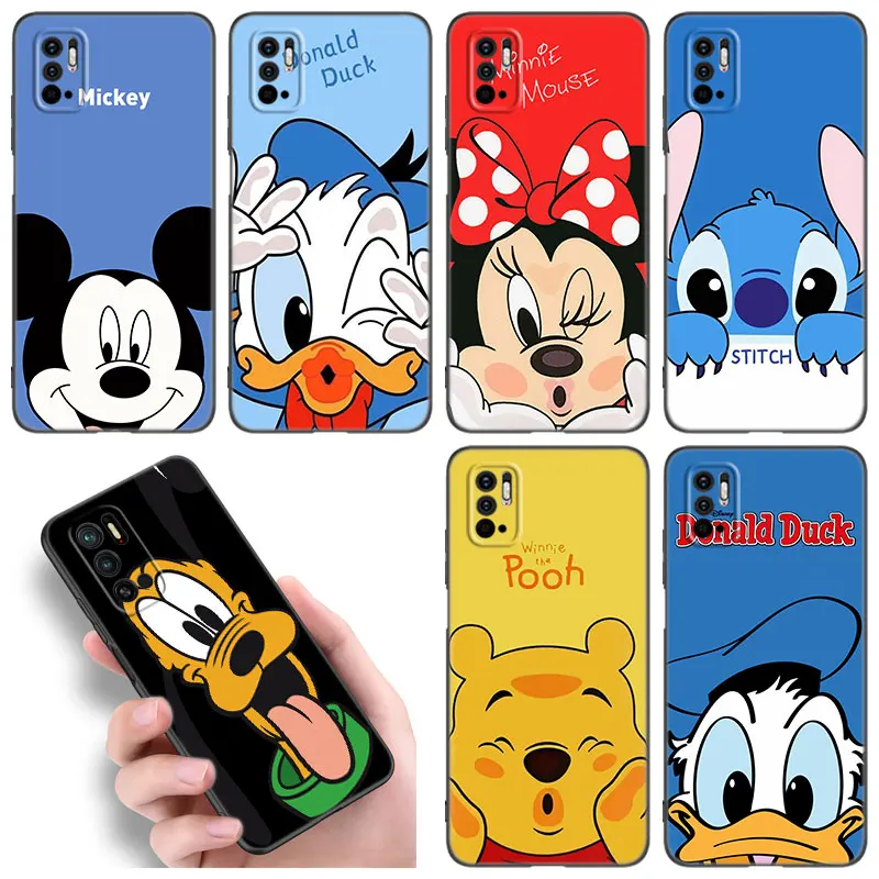 Kawaii Cute Disney Faces Phone Case For Xiaomi Redmi Note 10 11 11S 12 4G 8 9 11E 11T Pro Plus 10T 5G 8T 9S 10S 12S Black Cover