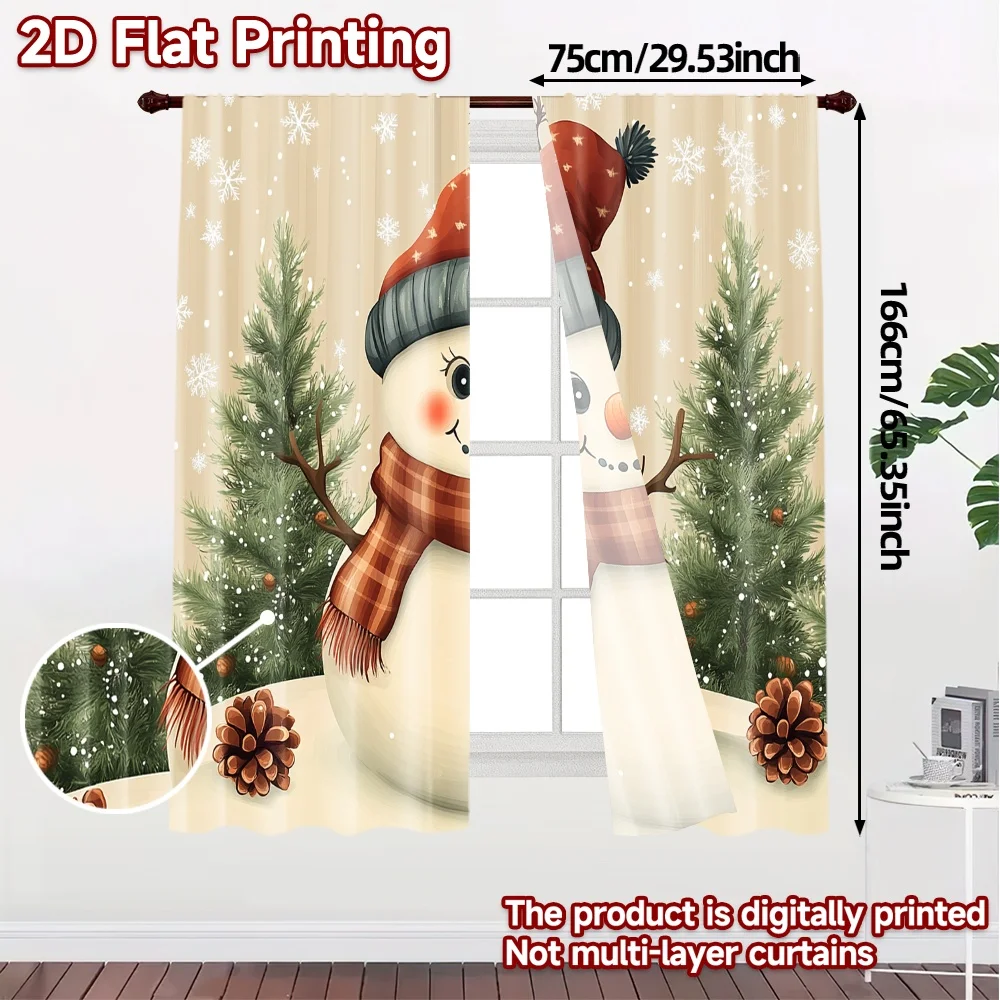 2pcs,Curtains Cute Snowman Winter Holiday (2) Print Popular Curtains 100% Polyester Curtains Holiday Use for Kitchen Living Room