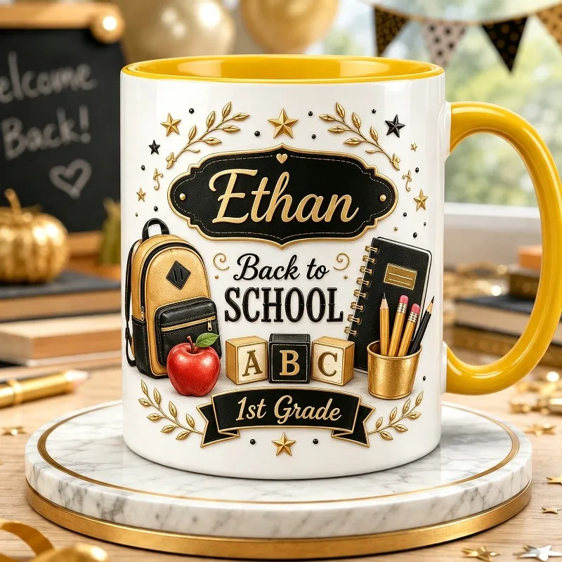 1pc New Semester Custom Mug Backpack Pencil Notebook Pattern Water Cup Student Gift Ceramic Water Cup Back To School Breakfast M