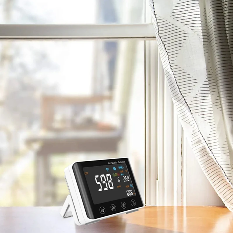 CO2 Air Quality Monitor Wifi 4-In-1 Air Detector CO2 Temperature Humidity AQI For Home Office Grow Tent Wine Cellar Garage