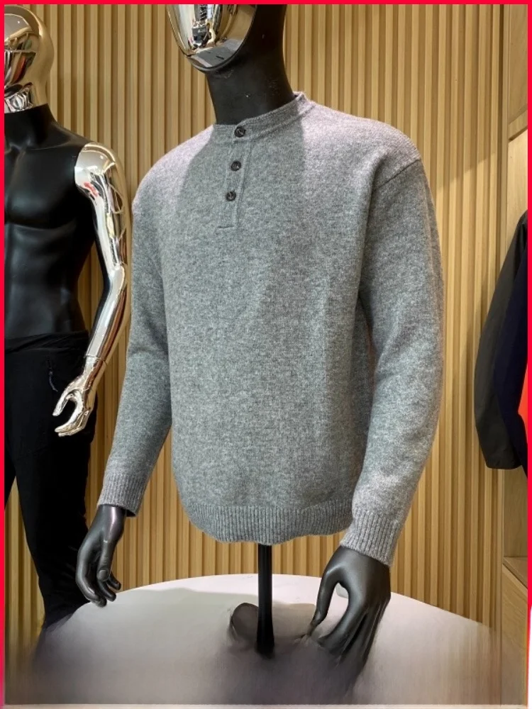 

Men's Wool Blend Knitwear Henry Collar Sweater Versatile Warm Faionable Winter Long Sve Casual Soft Polyester Blend