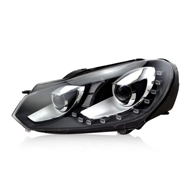 

Led Headlight Assembly for 2009-2013 Golf 6 gti Intellint Tear Eye Design with Daytime Start 12V Light H15 Lamp Type Front