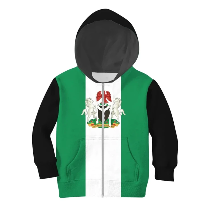 Nigeria Flag Map Hooded Sweatshirts NGA National Emblem Zip Up Hoodie For Men Clothing Casual Male Daily Sports Boys Pullovers